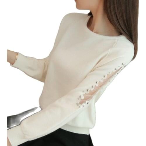 OHCLOTHING 2019 A loose female short lace beading autumn winter Women sweater hedging all-match shirt solid pullover Knitwear