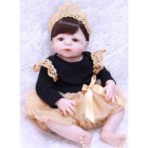22 inch 55cm Bebes reborn Silicone dolls, lifelike doll reborn babies for Childrens toys black dress girl doll realista boneca