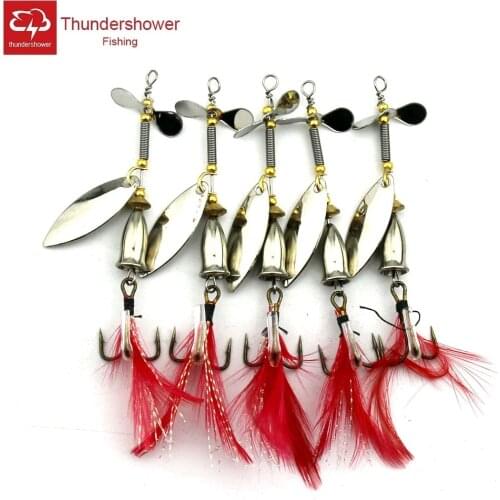 5pcs Spoon Fishing Lure Pesca Pike Feather Fishing Spoon Hooks Metal Hard Lure 8.2cm 7g Isca Artificial Fishing Tackle