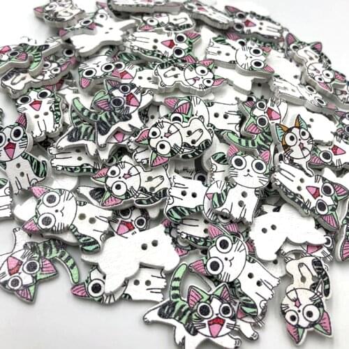 50pcs Mixed Cat Wood Button Sewing Accessories Decoration Buttons Handmade Scrapbooking Craft DIY WB366