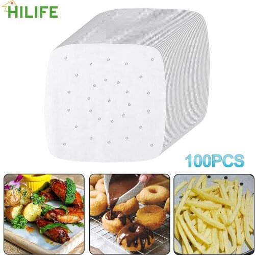 White Kitchen Accessories Air Fryer Liners Pot Oil Paper Perforated Non-stick Mat 7/8/9 Inch For Steaming Baking 100Pcs