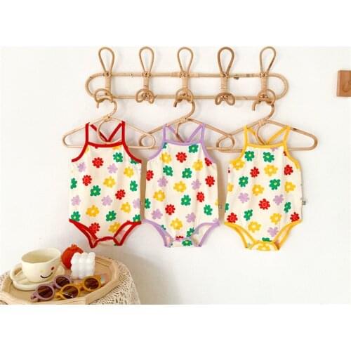 Newborn Baby Girls Camisole Romper for Childrens Summer Clothes 2021 New Kids Flowers Print One-piece Jumpsuit
