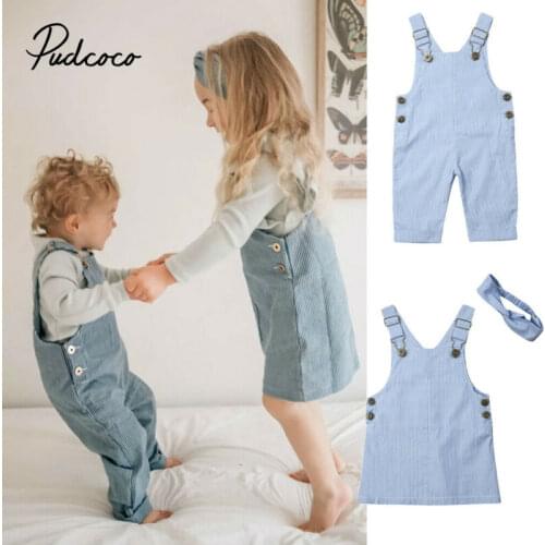 Pudcoco 2020 Spring Autumn Cute Striped Baby Kids Boys Girls Toddler Denim Jeans Overalls Dress Skirt Clothes 0-24 Months