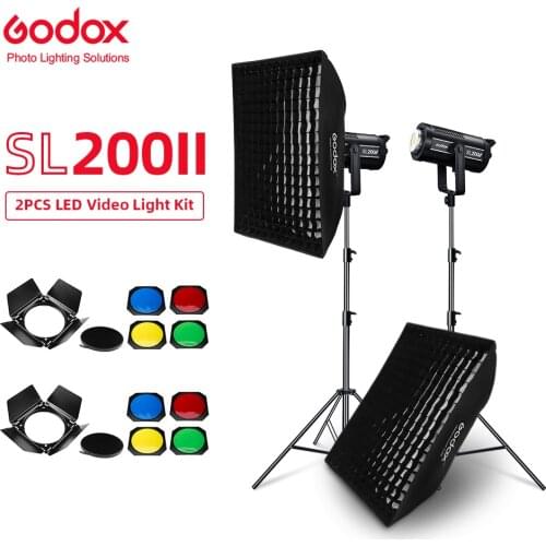 Godox SL-200W SL200II 2x 200W Studio LED Continuous Photo Video Light With Softbox, Light Stand,Barn Door for Photography Video