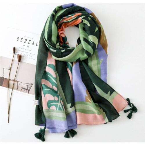 Tropical plant color printing cotton and linen scarf spring and autumn seaside beach towel travel vacation sunscreen shawl