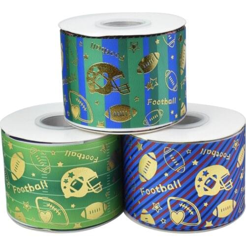HSDRibbon 75mm 3inch hsd-design custom football Pattern on Grosgrain Ribbon