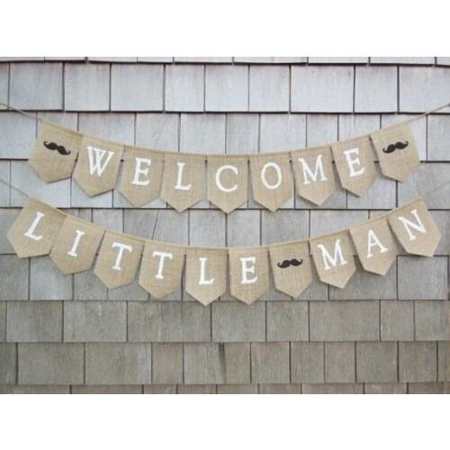 Custom Welcome Little Man Gender Reveal baby shower burlap Banners nursery room sign party ladybug Buntings garlands Photo Prop