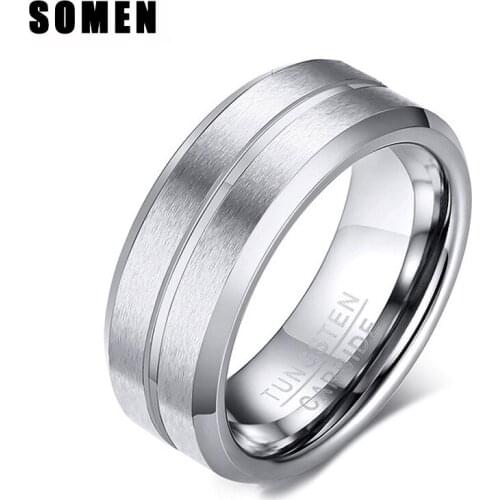 Somen Men Tungsten Carbide Ring for Wedding Party 8mm Brushed Silver Color Unisex Ring Trendy Jewelry for Male Female