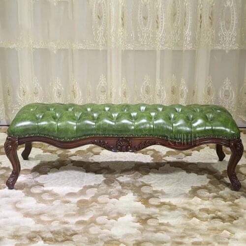 European-style leather solid wood bed end stool American style bed front stool clothes bench shoe changing stool bedside stool