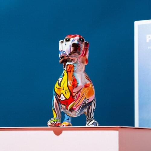 Creative Dachshund Dog Decoration Modern Painted Colorful Dog Sculpture Cabinet Desktop Ornament Crafts Nordic Home Decor