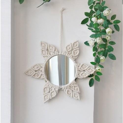Round Mirror Macrame Mirror Wall Boho Home Decor for Apartment Living Room Bedroom Baby Nursery Dorm