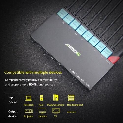 New 8 Ports HDMI-compatible KVM Switcher 8 in 1 Out HDMI-compatible USB Switch Splitter for Sharing Monitor Keyboard Mouse