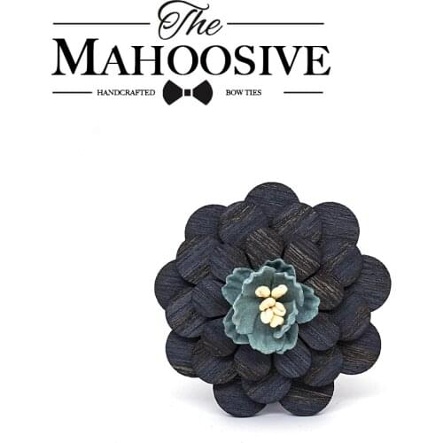 MAHOOSIVE Mens Flower Lapel Groom Wood Lapel Pin flower Wedding Boutonniere floral tie lapel
