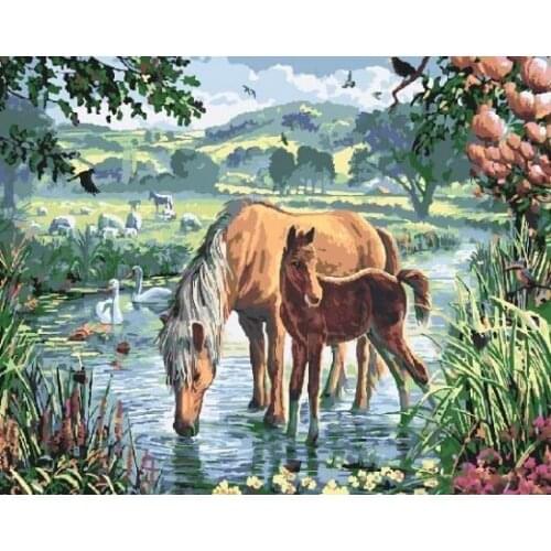 MaHuaf-W1429 on the watering place Paint By Number Kit Diy Acrylic Painting On Canvas cuadros decoracion for home decor