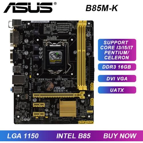 ASUS B85M-K Intel B85 B85M Desktop PC Motherboard LGA 1150 i3 i5 i7 Cpus DDR3 16GB PCI-E 3.0 X16 Slot SATA3 USB3.0 VGA DVI ATX