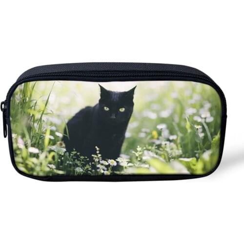 Fashion Kids Pencil Case Black Cats Pattern Students Stationery Box Fantasy Animal Pen Bags Girls Cartoon Beauticians