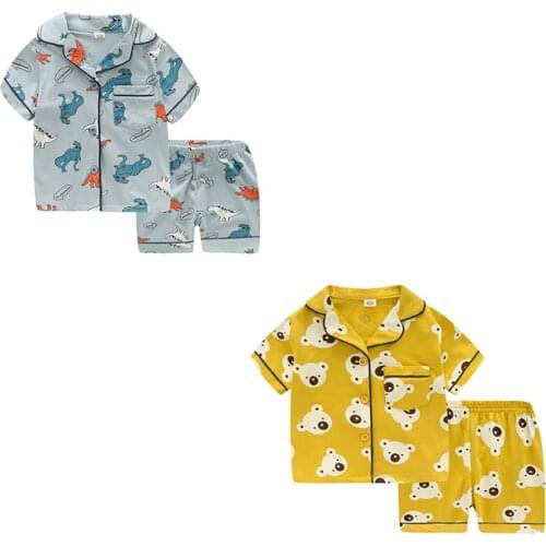 TUONXYE New Summer Boys Short sleeves Pajamas Girls Set Cartoon Bears Pyjama Cotton Kids Pijama Children Sleepwear Clothes
