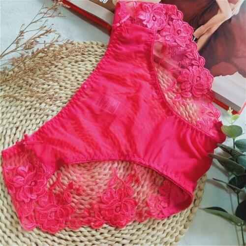 New sexy lace thin breathable ice silk tulle embroidered cut out briefs CX27