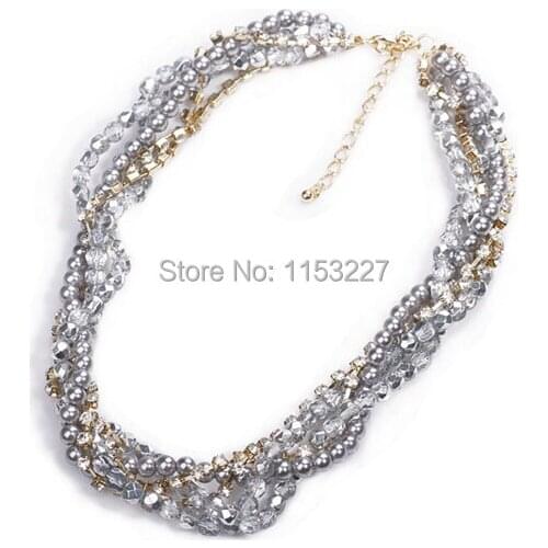 New multi layers grey blue simulated pearl stone necklace costume jewelry