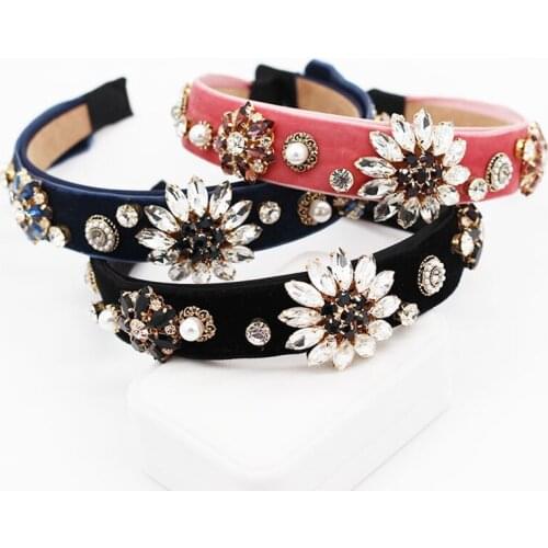 South Koreas new high-end hair accessories flannel hand-studded super flash luxury wide-brimmed hairband headband women