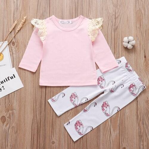 Newborn Baby Girl Clothes Set 2020 Spring Pink T-Shirt+ Little Swan Pants Infant Girls Clothing Outfits Sets