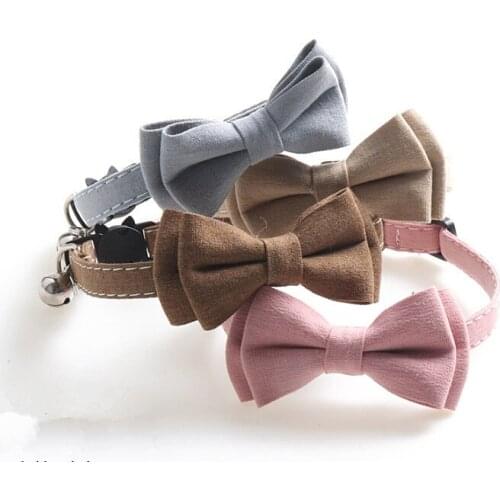 Usd2.8/pc handmade pet cat kitten collar solid color fabric bowtie safety buckle breakaway buckle 10pcs/lot