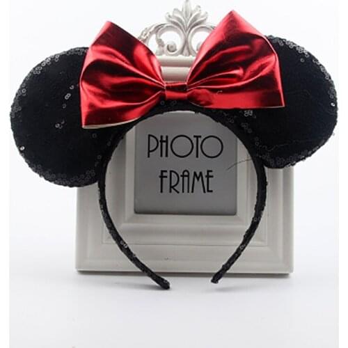 Feverbary Sequin Headband Bow Headdress Classic Mouse Ear Cartoon Hairband Child Adult Party Hair Accessories