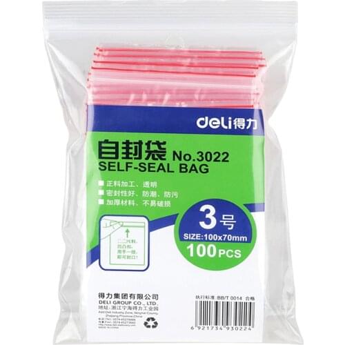 100pcs/Bag Deli 3022-3029 PE self seal bag 100x70mm 140x100 200x140mm 340x240mm self sealling packing bag PP bag 0.04mm thick