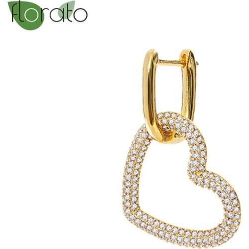 1PC Zircon Bright Heart-shaped Hanging Earrings 925 Silver Ear Buckle Fashionable Charming Women Huggies Hoop Earrings Jewelry