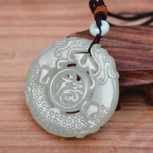 Certificate) Natural white Hetian Nephrite Stone Hand Carved Antique dragon Pendant Necklace Gift for Women Men Jades Jewelry