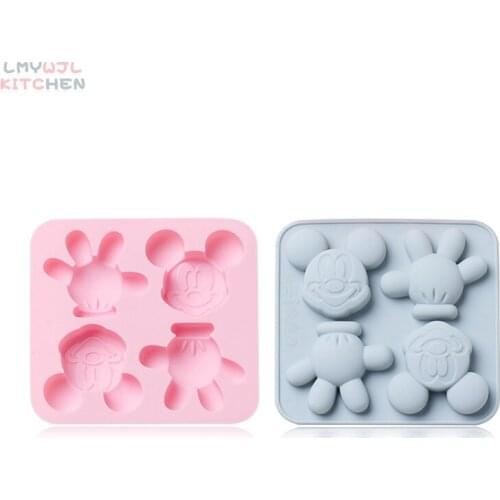4-Hole Cartoon Mouse Head Silicone Mold DIY Chocolate Fudge Mold Non-Stick Silicone Cake Pudding Mold Cake Decorating Tool