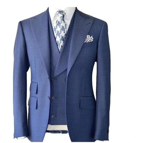 Handsome Groomsmen Peak Lapel Groom Tuxedos Wedding Dress Men Suits Blazer Prom Dinner (Jacket+Pants+Tie+Vest) A782
