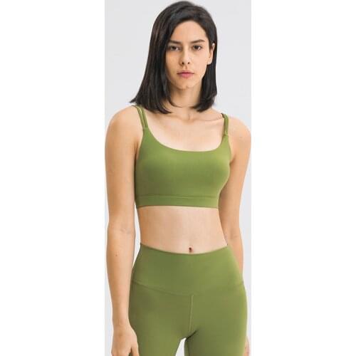 Yoga Double Thin Belt U-neck Running Fitness Sports Bra for Women Crop Top High Elastic Padded Halter Large Size Naked Feel