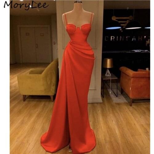 2020 Evening Dresses Spaghetti Straps Floor Length Mermaid Side Slit Silk Satin Evening Dresses vestidos de fiesta de noche