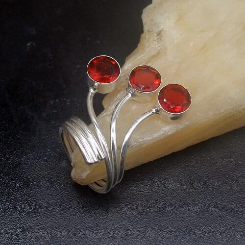 Gemstonefactory Jewelry Big Promotion Single Unique 925 Silver Amazing Shiny Red Garnet Women Men Gifts Rings 7# 20212777