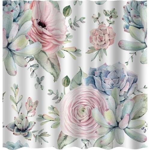 Green Leaves Printed Marine Polyester Waterproof Shower Curtain With 12pc Hook Mildew Resistant Bath Curtain Home Bathroom Decor