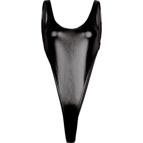 Women Sexy Lingerie Bodysuit Patent Leather High Cut Backless Thong Leotard Swimsuit Swimwear Beach Wear Exotic Clubwear