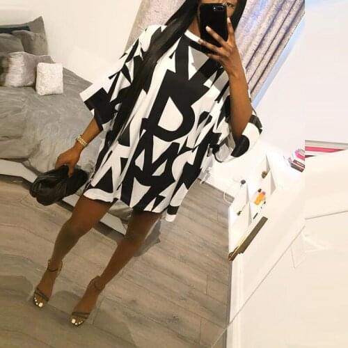 Womens sexy casual fashion dress loose print Banquet dress 2021 summer dress round neck letter womens dress vestidos