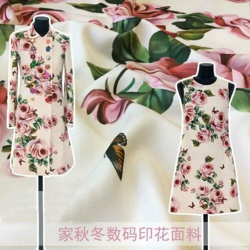145*200cm Europe and the United States brand autumn and winter new stretch satin digital printing Rose pattern fashion fabric