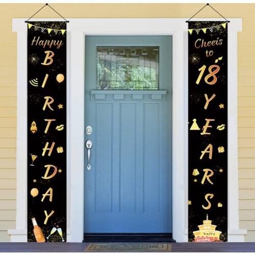 18Th Birthday Banners Black Gold Glitter Birthday Party Decorations Supplies Anniversary Celebration Welcome Porch Sign