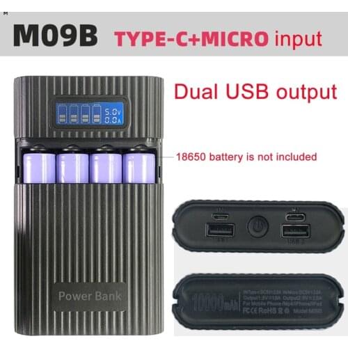 18650 Battery Charger Dual USB Charger Output Anti-Reverse 18650 Battery DIY Power Bank Box with LCD Display LED Lamp