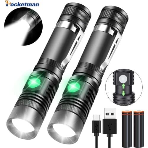 2PCS 50000LM Powerful Led Flashlight USB Charging 18650 Flashlight Torch Lanterna T6/L2/V6 Zoomable Bicycle Light for Camping