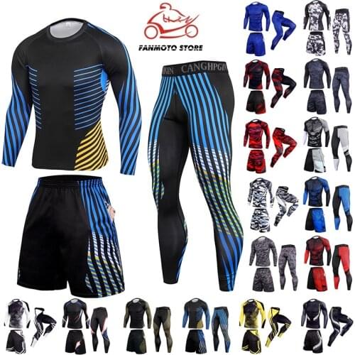 3 Pcs Motorcycle Mens Sportswear Gym Compression Suit Fitness Running Jogging Sportswear Sports Training Tights Riding Moto Set