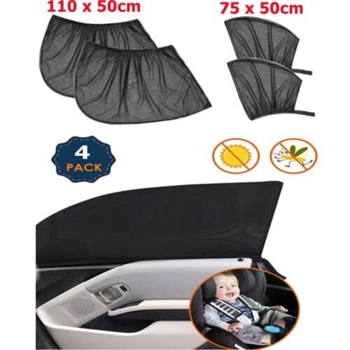 4pcs Car Front&Rear Side Window Sun Visor Shade Mesh Cover insulation anti-mosquito Fabric Shield UV Protector Sunshade Curtain