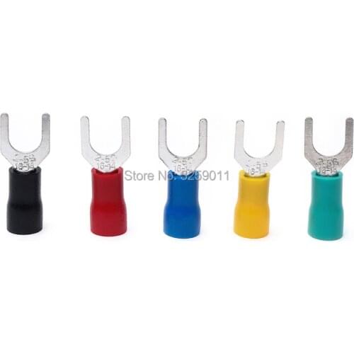 50PCS SV2-5S Electrical Crimp Terminal block U-type Cold-pressed Pre Insulated Fork Wire Connector 16-14 AWG red blue yellow