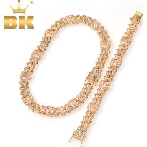 THE BLING KING 2020 New 14mm Hiphop Cubic Zirconia Necklace Bracelet Men Women Necklace Gold & Silver Color Fashion Jewelry Set