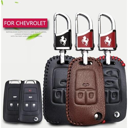 Genuine Leather Car Key Case Cover For Chevrolet Cruze Onix Lacetti Tahoe Spark Trax Equinox Key Ring Chain Styling Accessories