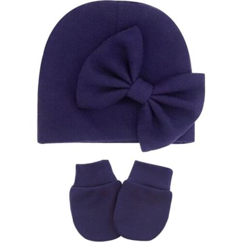 Newborn Beanie Hat Gloves Set Baby Bow Mittens Kit Infants Warm Cotton Glove