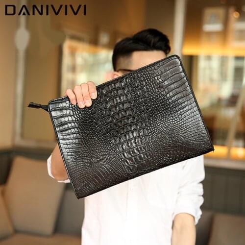 Designer Cluth Bag Mens Handbag Crocodile Leather Men Purses Zipper Envelope Bags for Ipad Documents Hand Bags Man Sac A Main