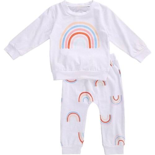Newborn Baby Boys Girls Clothes Set Autumn Long Sleeve Rainbow Striped Print Tops Leggings Pants Cute 2Pcs Outfits 0-24M